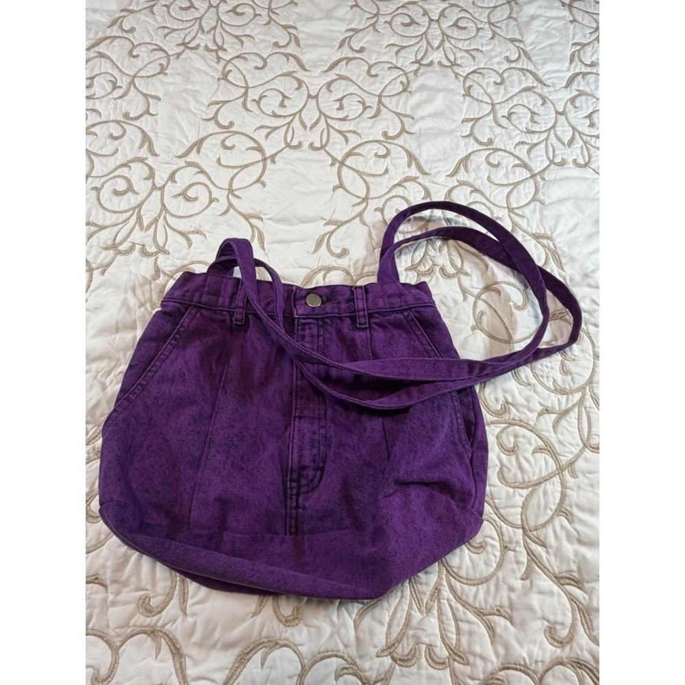 Vintage Arizona Jones Purple Denim Jeans Tote Bag Embroidered 80s 90s Purse RARE